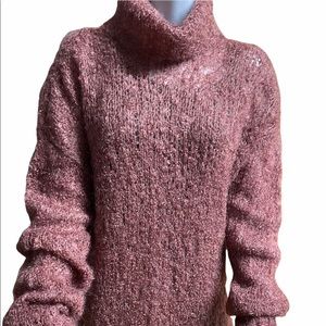 French wool yarn sweater size M oversize dark pink